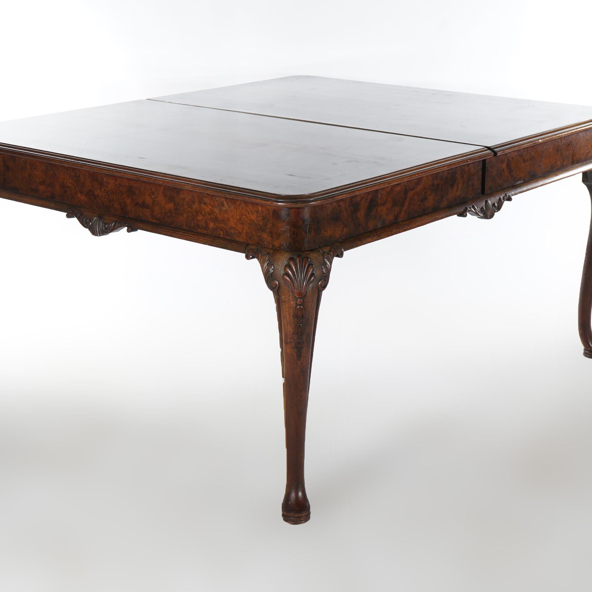 Antique Queen Anne Style Mahogany Banded Inlaid Dining Table & Two Leaves 1930 For Sale 10