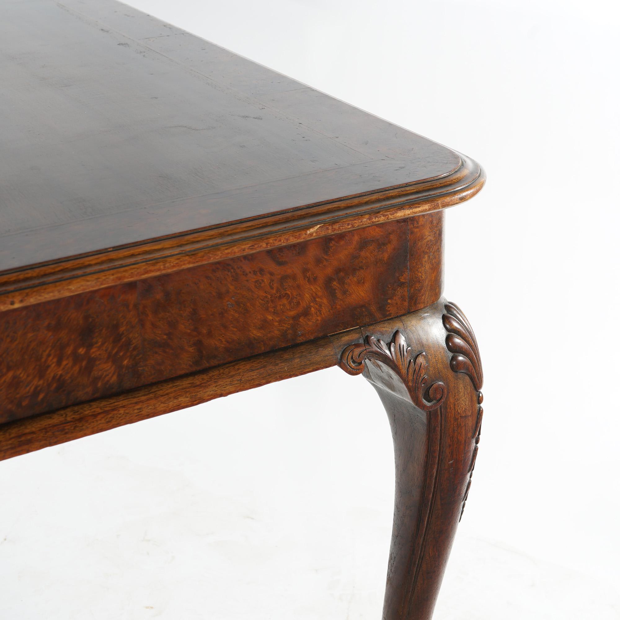 Antique Queen Anne Style Mahogany Banded Inlaid Dining Table & Two Leaves 1930 10