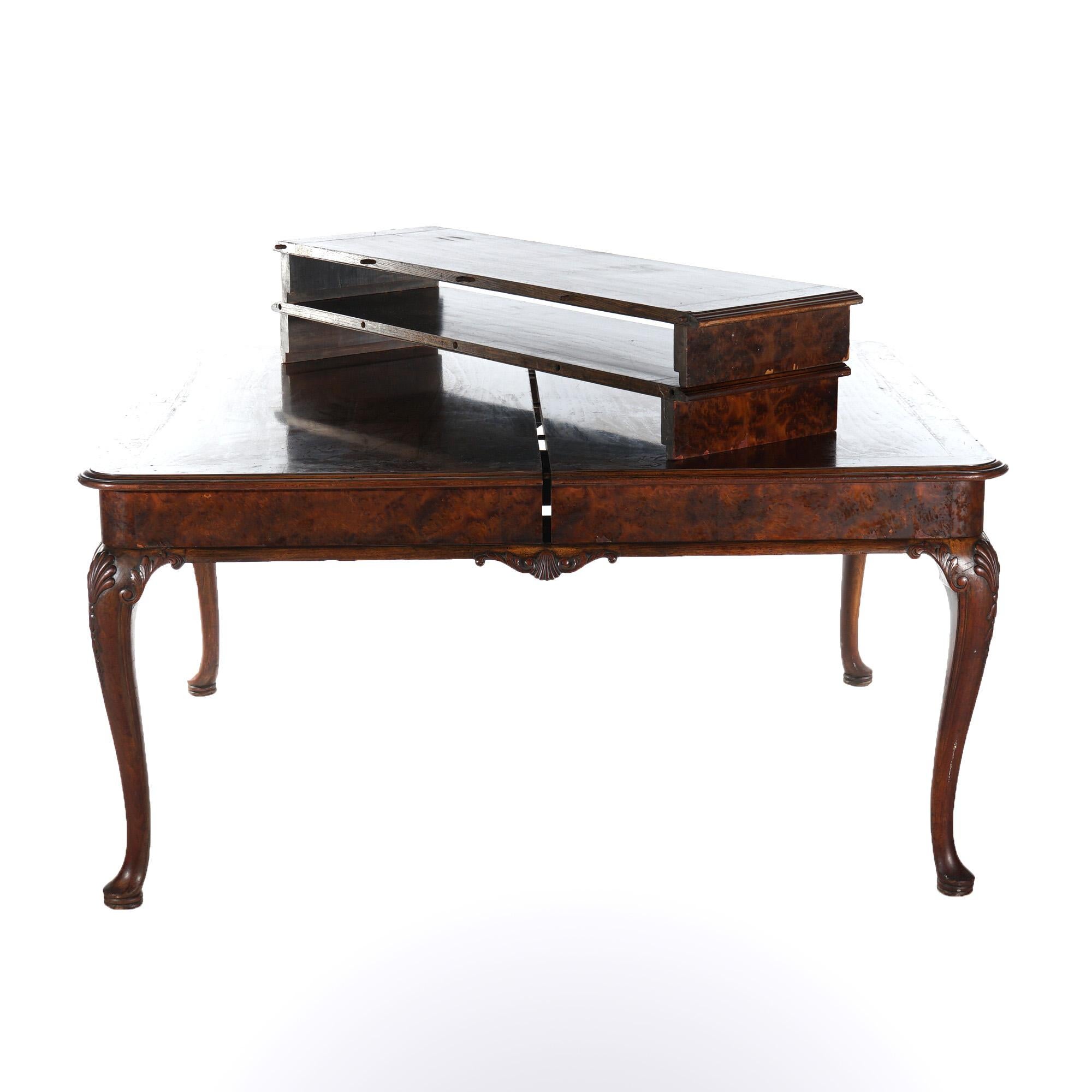 Antique Queen Anne Style Mahogany Banded Inlaid Dining Table & Two Leaves 1930 For Sale 13
