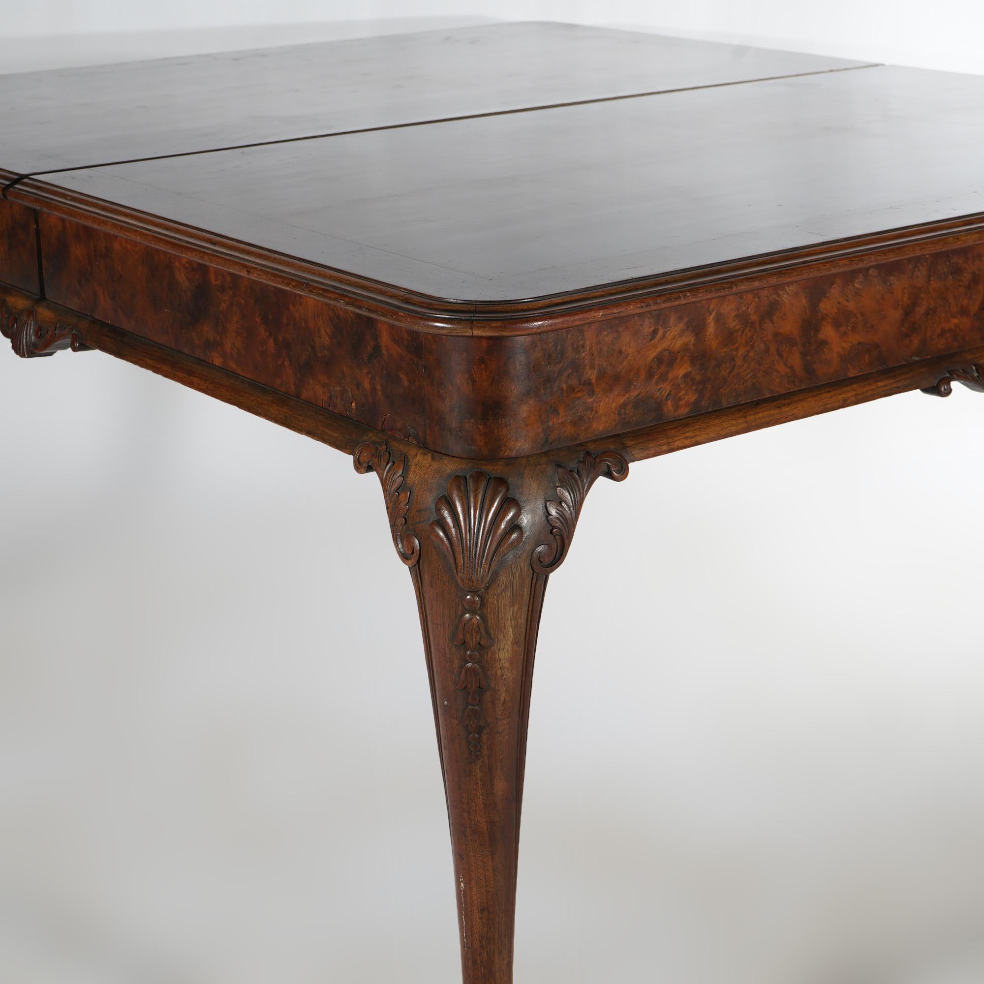 Inlay Antique Queen Anne Style Mahogany Banded Inlaid Dining Table & Two Leaves 1930 For Sale