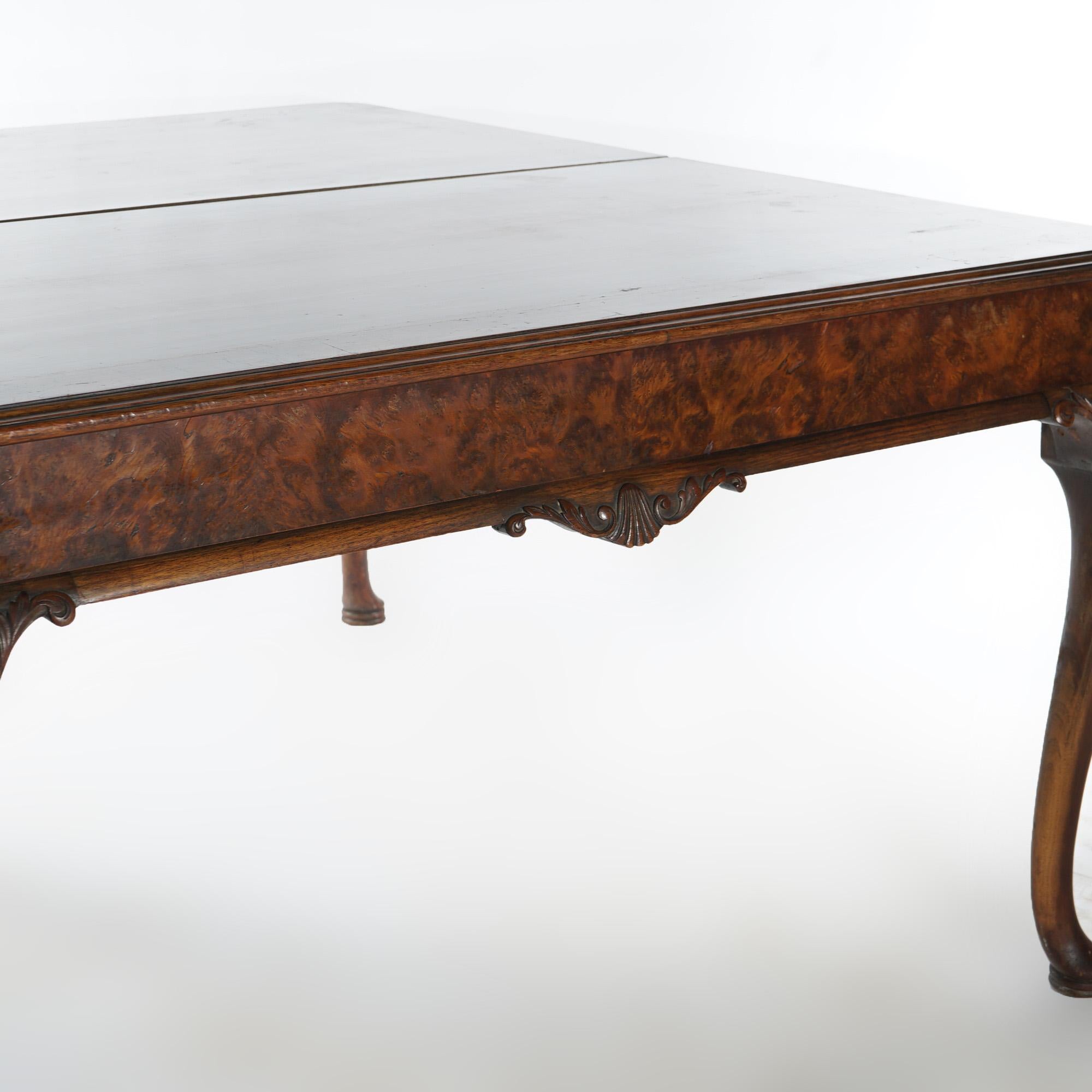 Antique Queen Anne Style Mahogany Banded Inlaid Dining Table & Two Leaves 1930 In Good Condition For Sale In Big Flats, NY