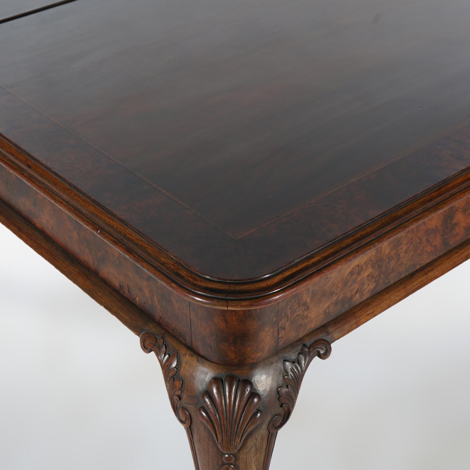 Antique Queen Anne Style Mahogany Banded Inlaid Dining Table & Two Leaves 1930 For Sale 2