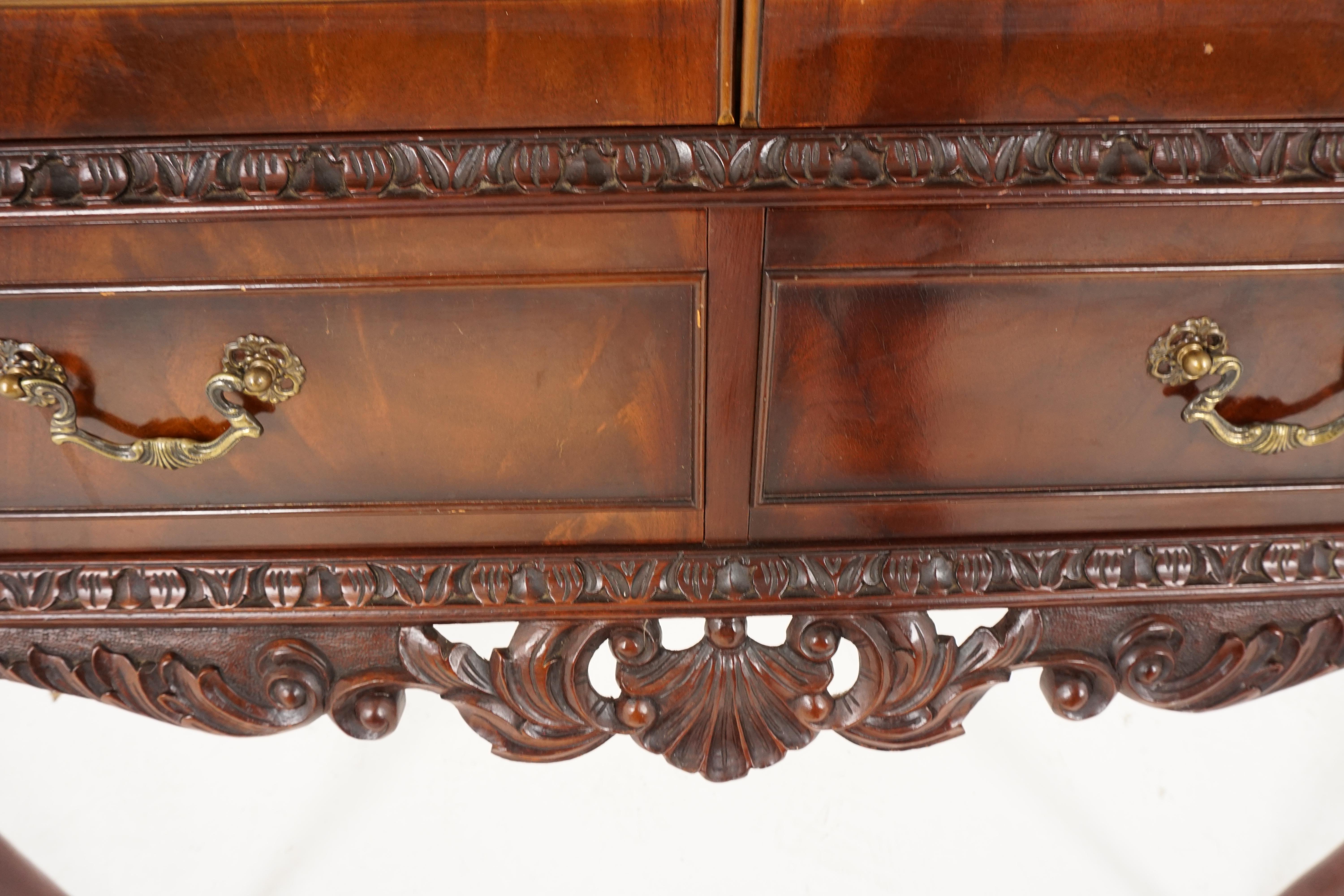 Hand-Crafted Antique Queen Anne Style Walnut Cocktail Drinks Cabinet, Scotland 1930, B2182