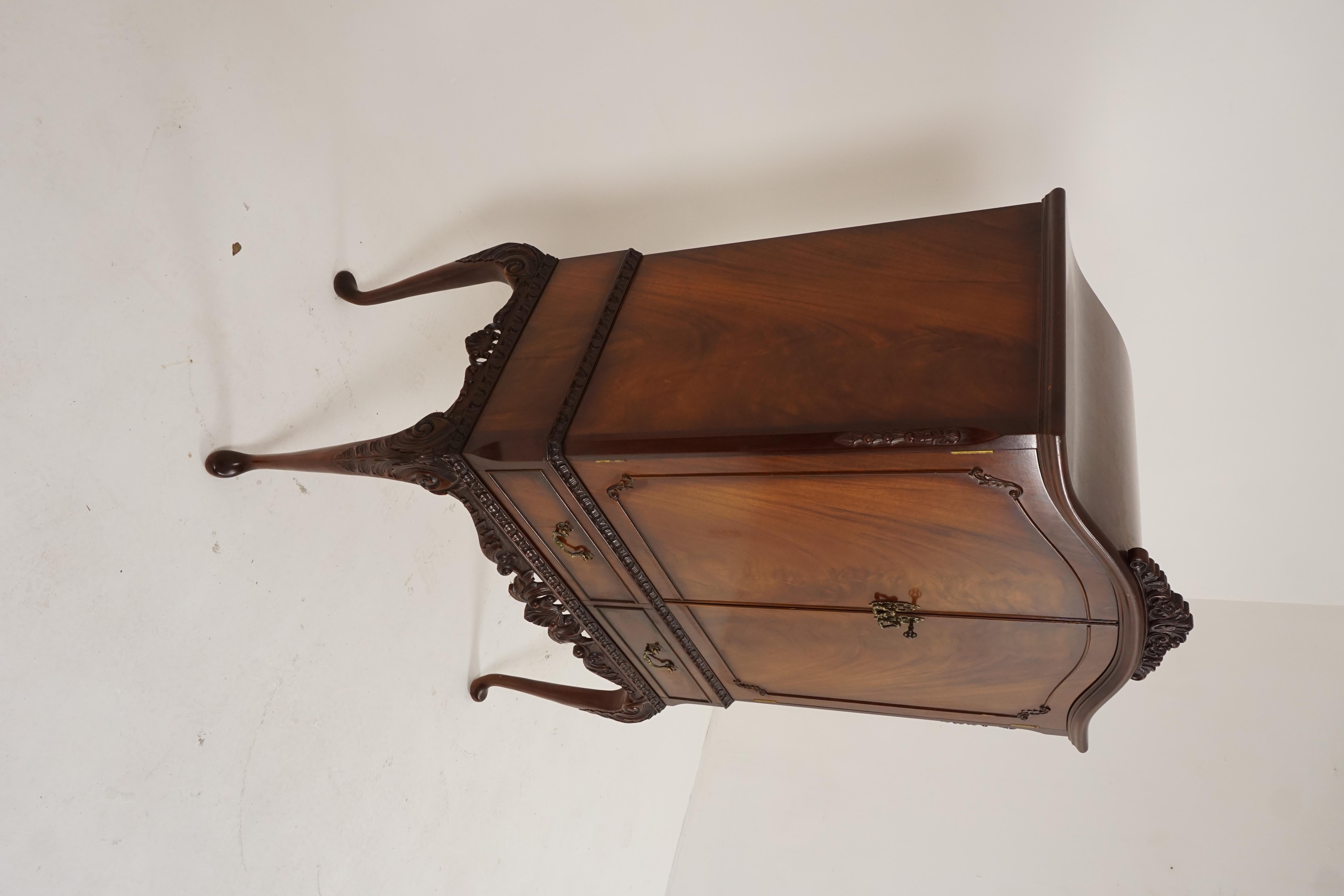 Mid-20th Century Antique Queen Anne Style Walnut Cocktail Drinks Cabinet, Scotland 1930, B2182