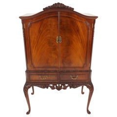 Antique Queen Anne Style Walnut Cocktail Drinks Cabinet, Scotland 1930, B2182