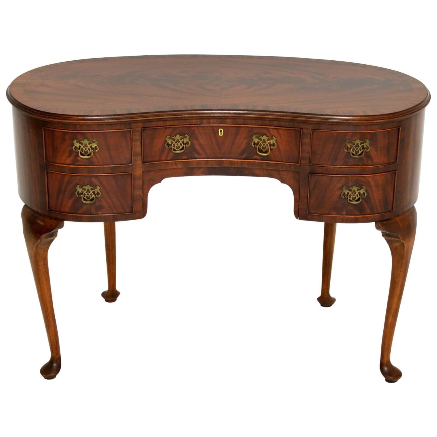 Antique Queen Anne Style Mahogany Kidney Desk / Dressing Table