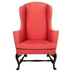 Antique Queen Anne Style Red Wingback Armchair