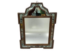 Specchio da corte antico in stile Queen Anne con pittura sul retro