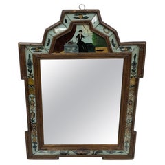 Antique Queen Anne Style Reverse-Painted Courting Mirror