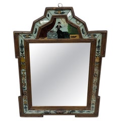 Specchio da corte antico in stile Queen Anne con pittura sul retro