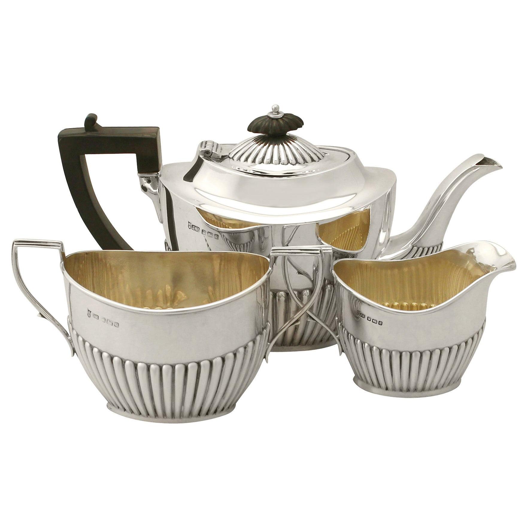 Antique Queen Anne Style Sterling Silver Three-Piece Bachelor Tea Service