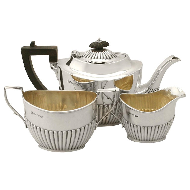 Antique Queen Anne Style Sterling Silver Three-Piece Bachelor Tea Service For Sale