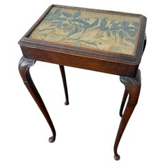Antique Queen Anne Style Tapestry Top Occasional Table
