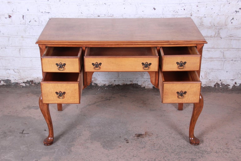 Antique Queen Anne Style Tiger Maple Writing Desk by J.B. Van Sciver Co