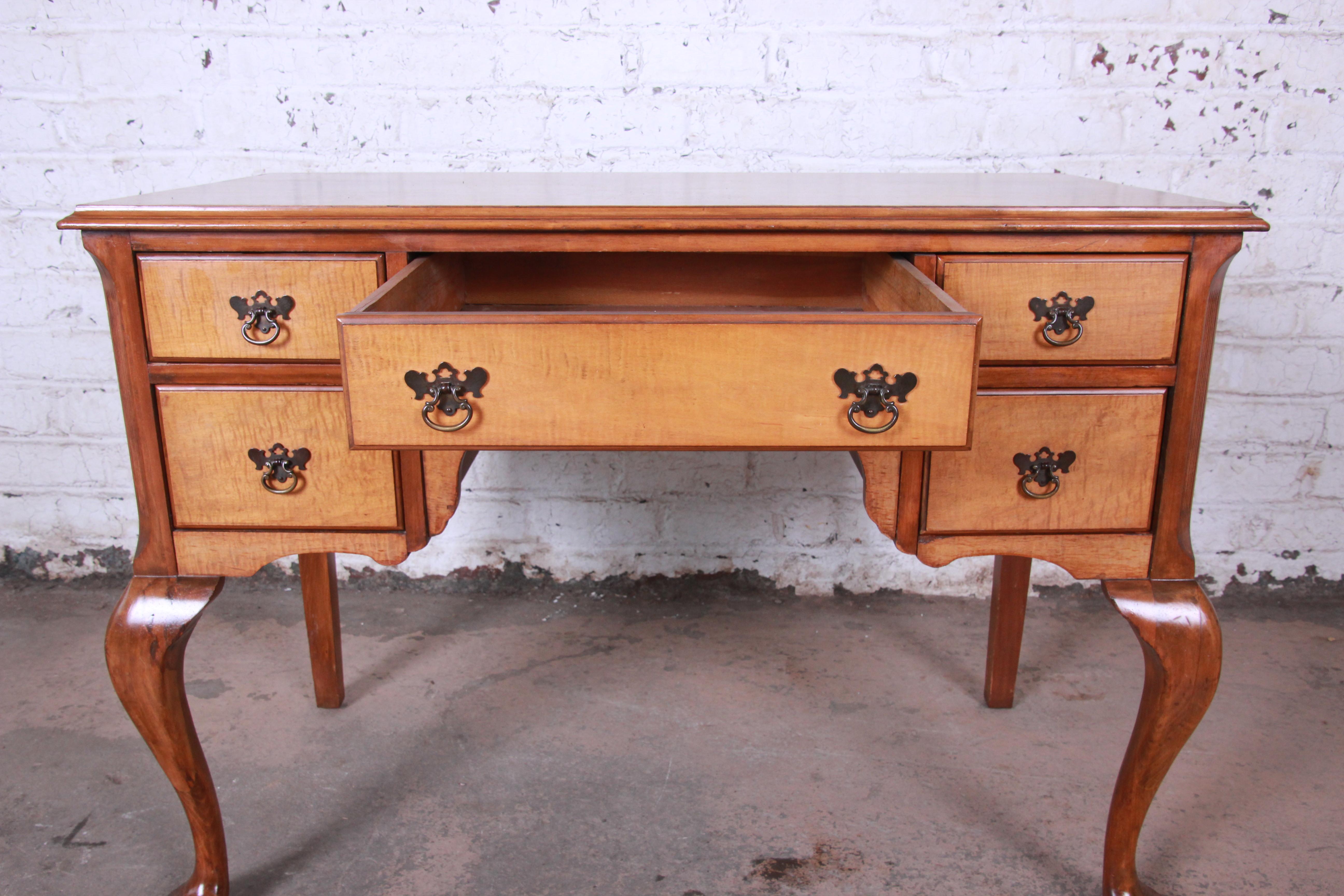 American Antique Queen Anne Style Tiger Maple Writing Desk by J.B. Van Sciver Co.
