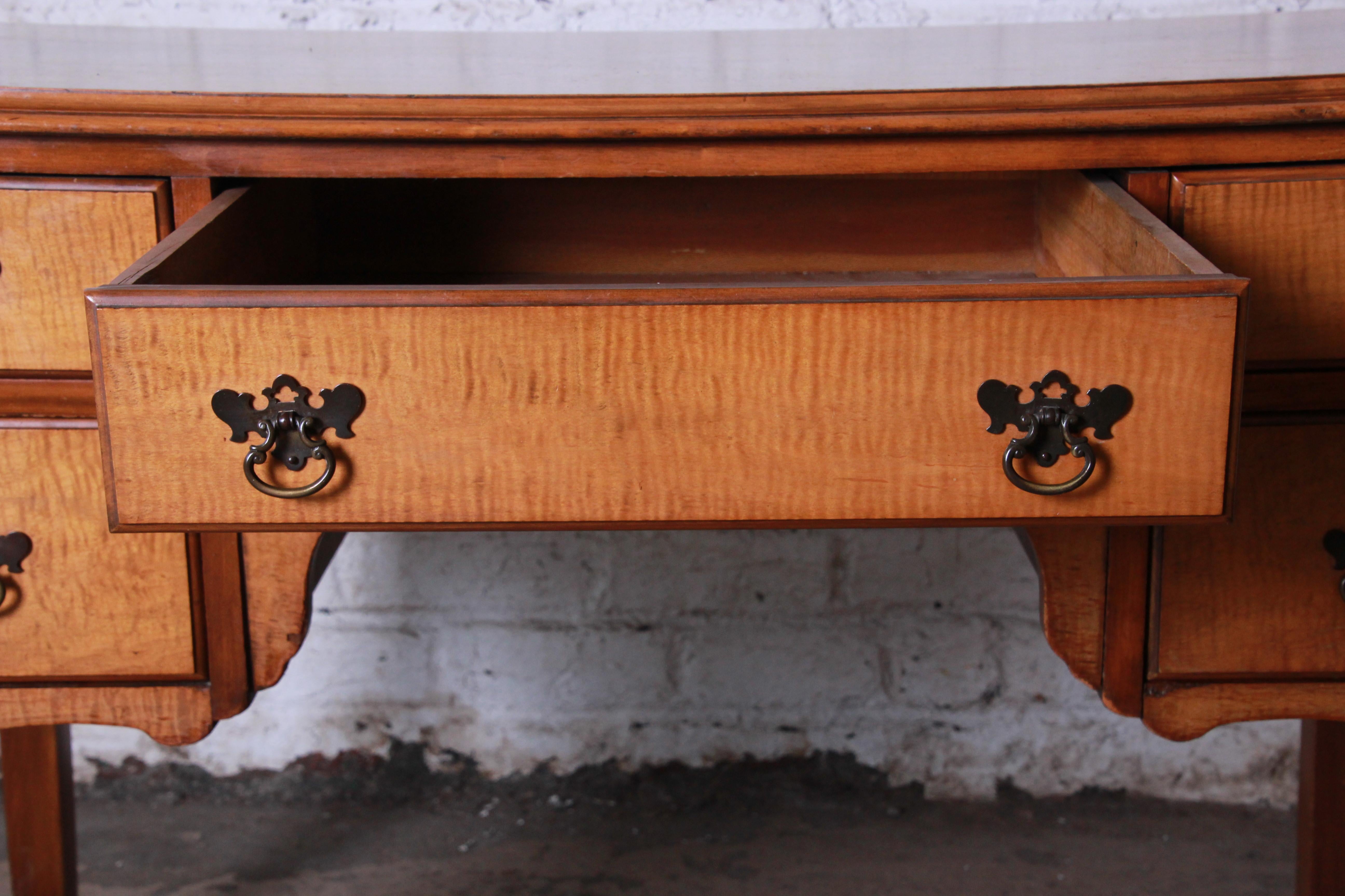 Antique Queen Anne Style Tiger Maple Writing Desk by J.B. Van Sciver Co. In Good Condition In South Bend, IN