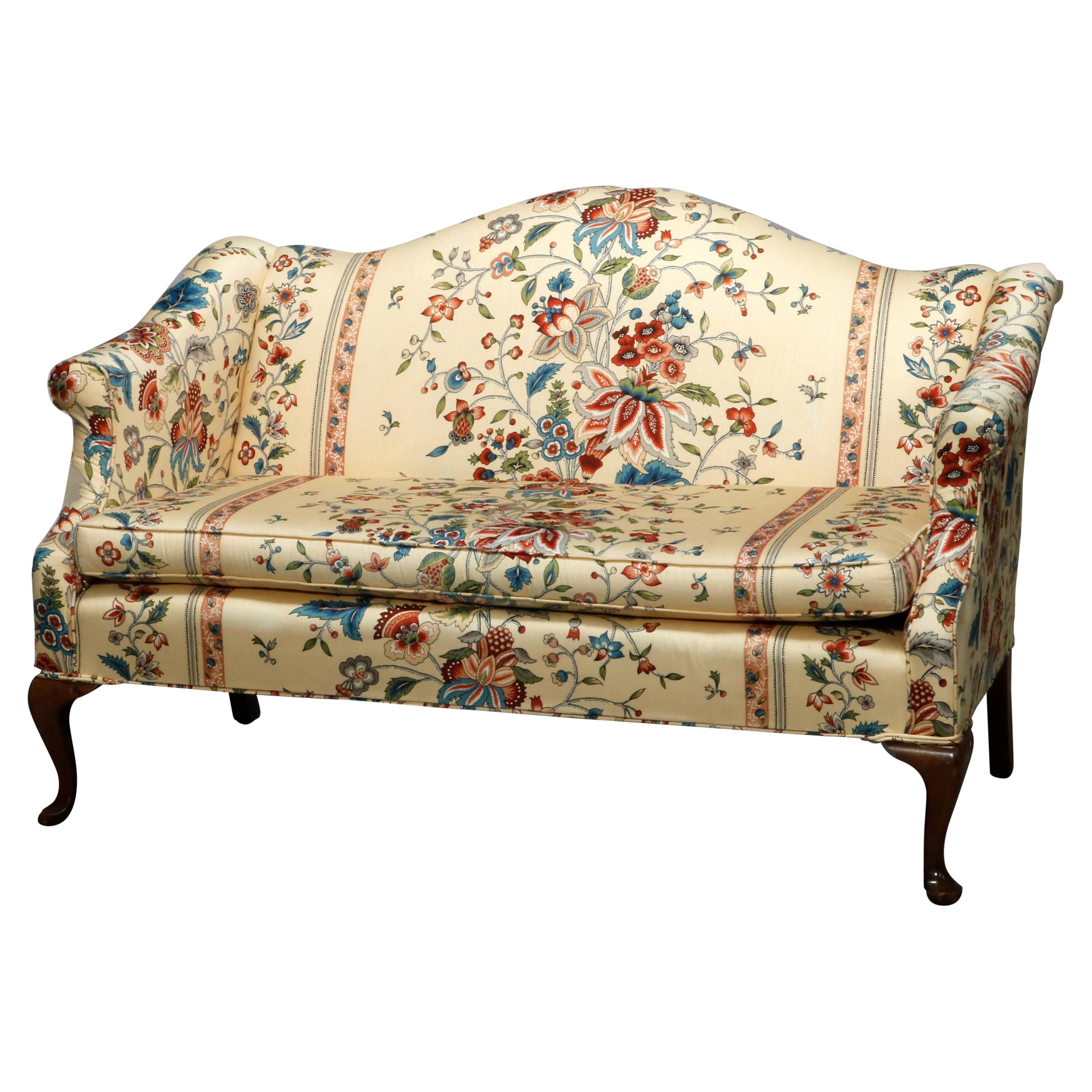 Antique Queen Anne Style Upholstered Settee, 20th Century