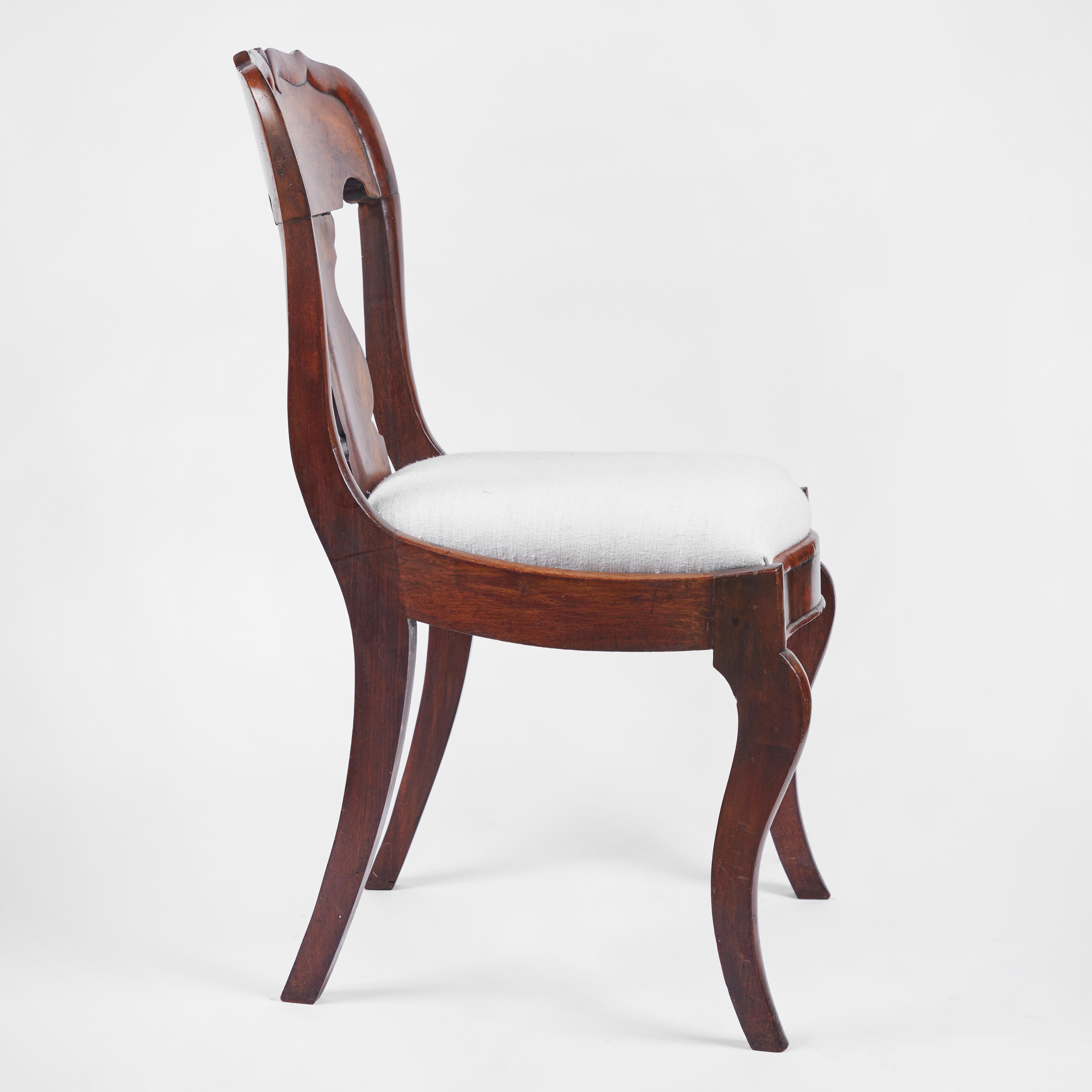 Linen Antique Queen Anne Style Walnut Burl Wood Chairs Pair