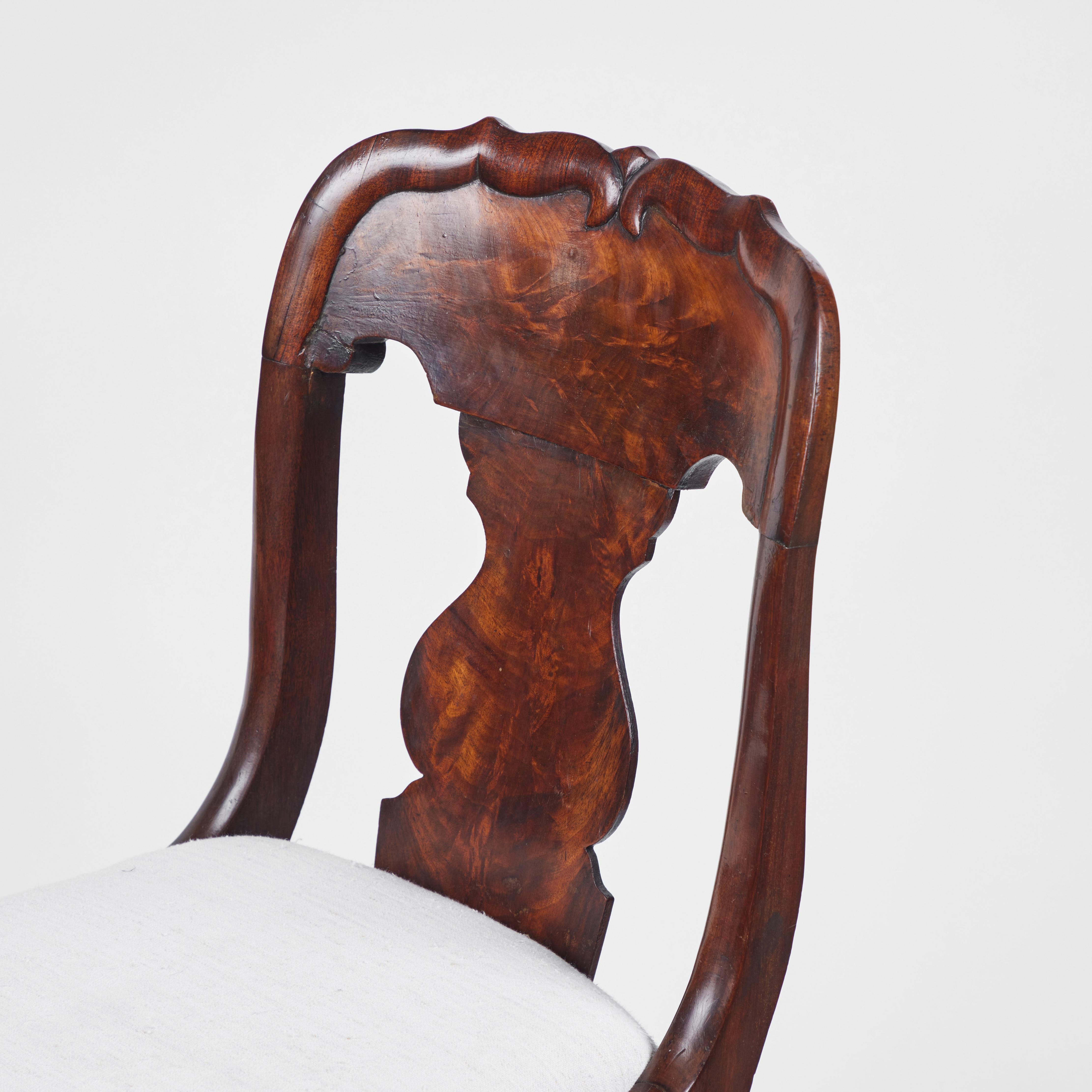 Antique Queen Anne Style Walnut Burl Wood Chairs Pair 4