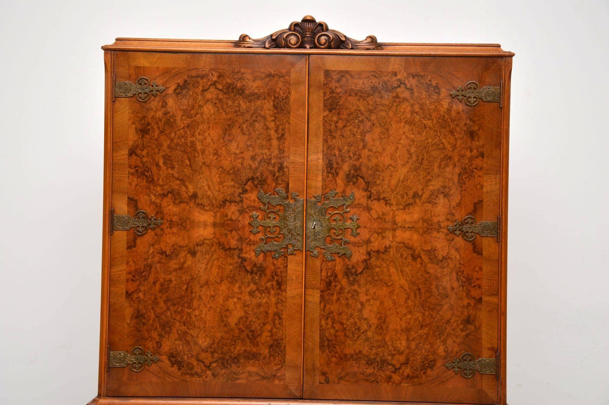 Antique Queen Anne Style Walnut Cocktail Cabinet 2