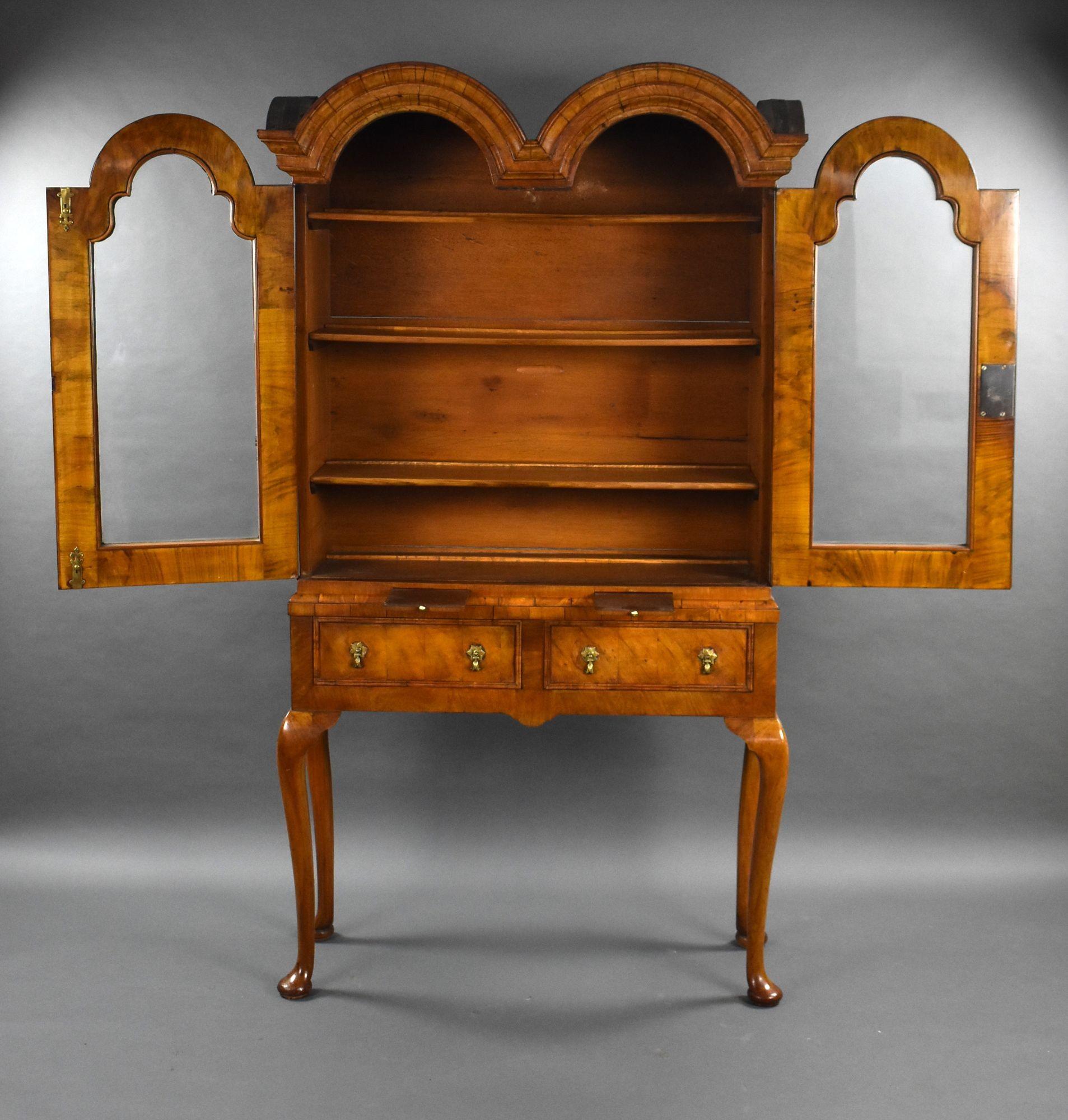 Antique Queen Anne Style Walnut Double Dome Bookcase 2