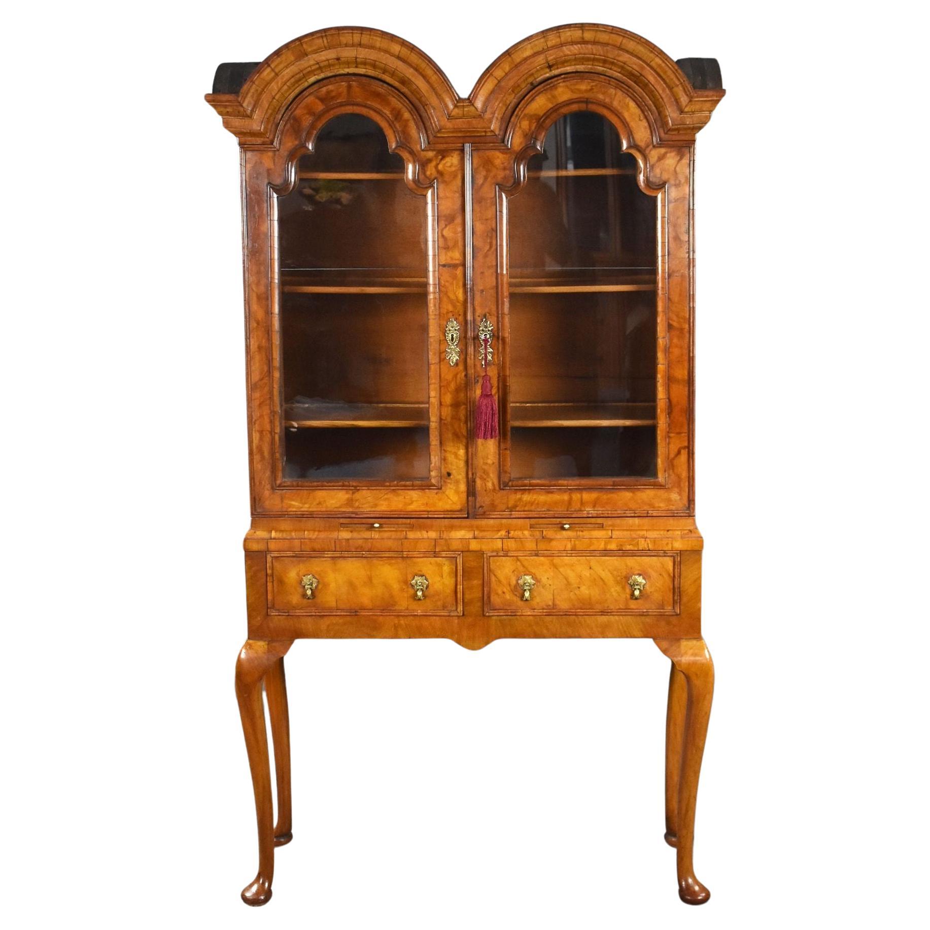Antique Queen Anne Style Walnut Double Dome Bookcase
