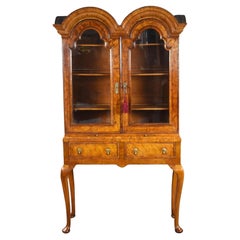 Antique Queen Anne Style Walnut Double Dome Bookcase