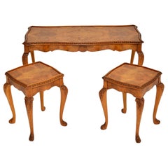 Vintage Queen Anne Style Walnut Nesting Coffee Table