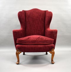Antique Queen Anne Style Walnut Wing Back Armchair
