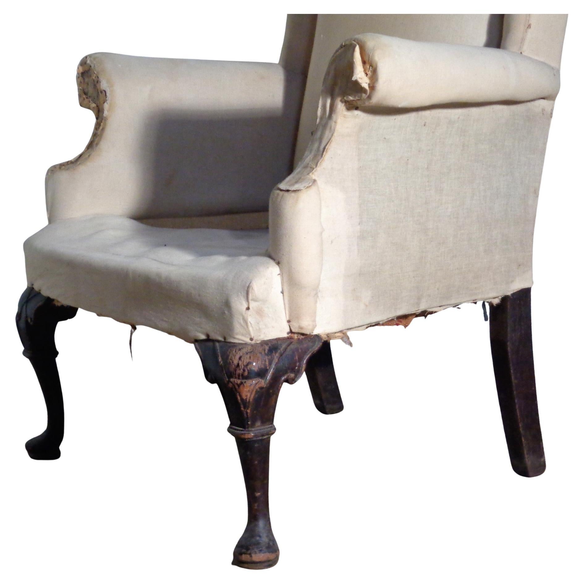   Queen Anne Style Wing Chair in Original Muslin, Circa 1900 For Sale 2