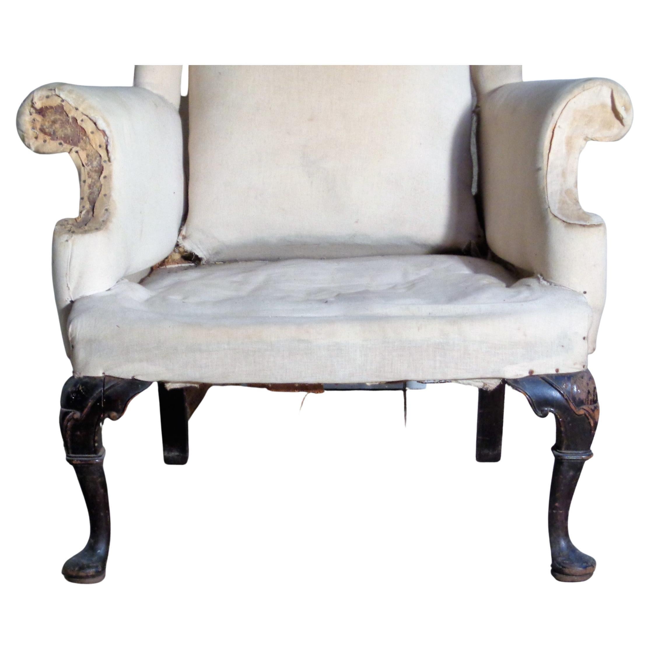   Queen Anne Style Wing Chair in Original Muslin, Circa 1900 For Sale 3