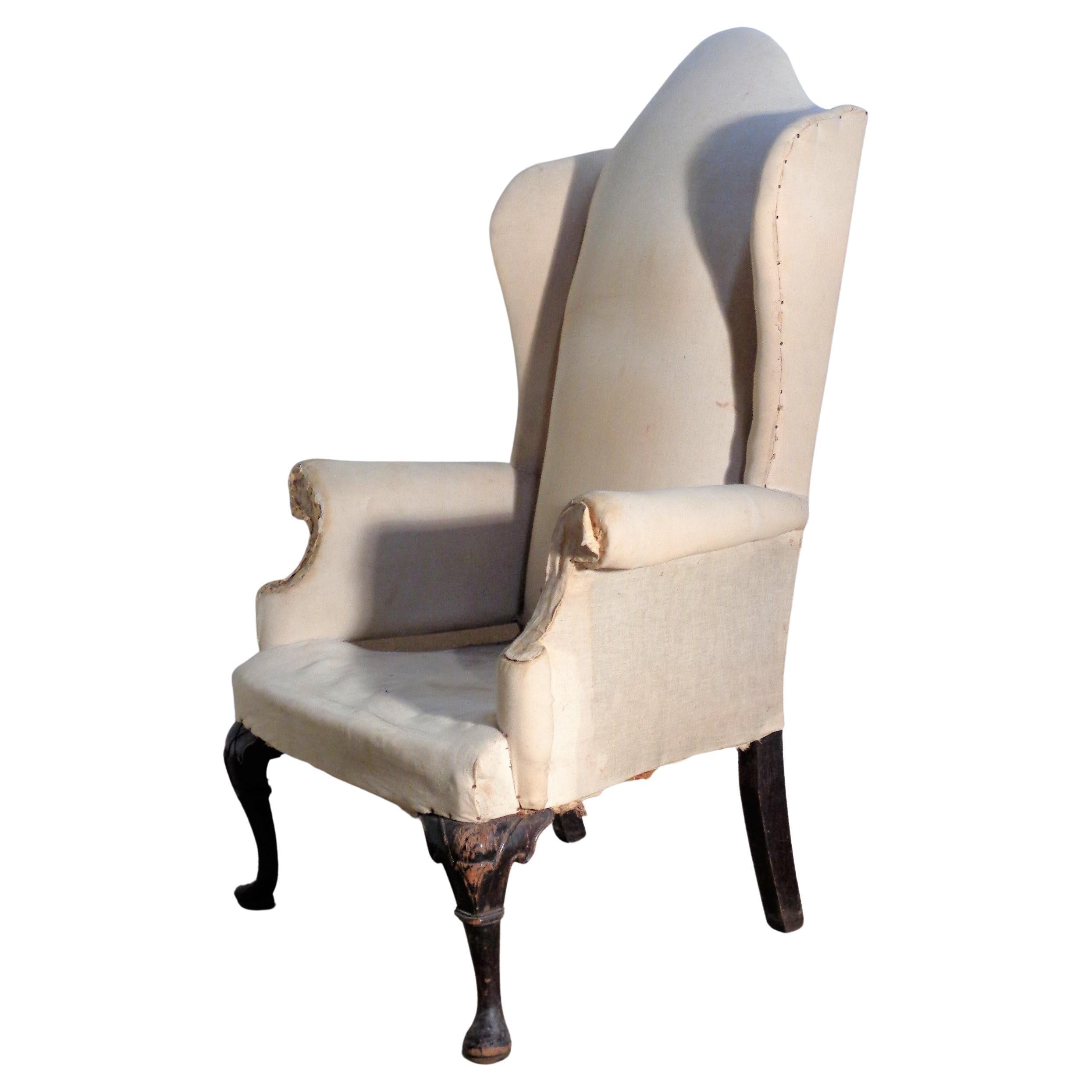 American   Queen Anne Style Wing Chair in Original Muslin, Circa 1900 For Sale