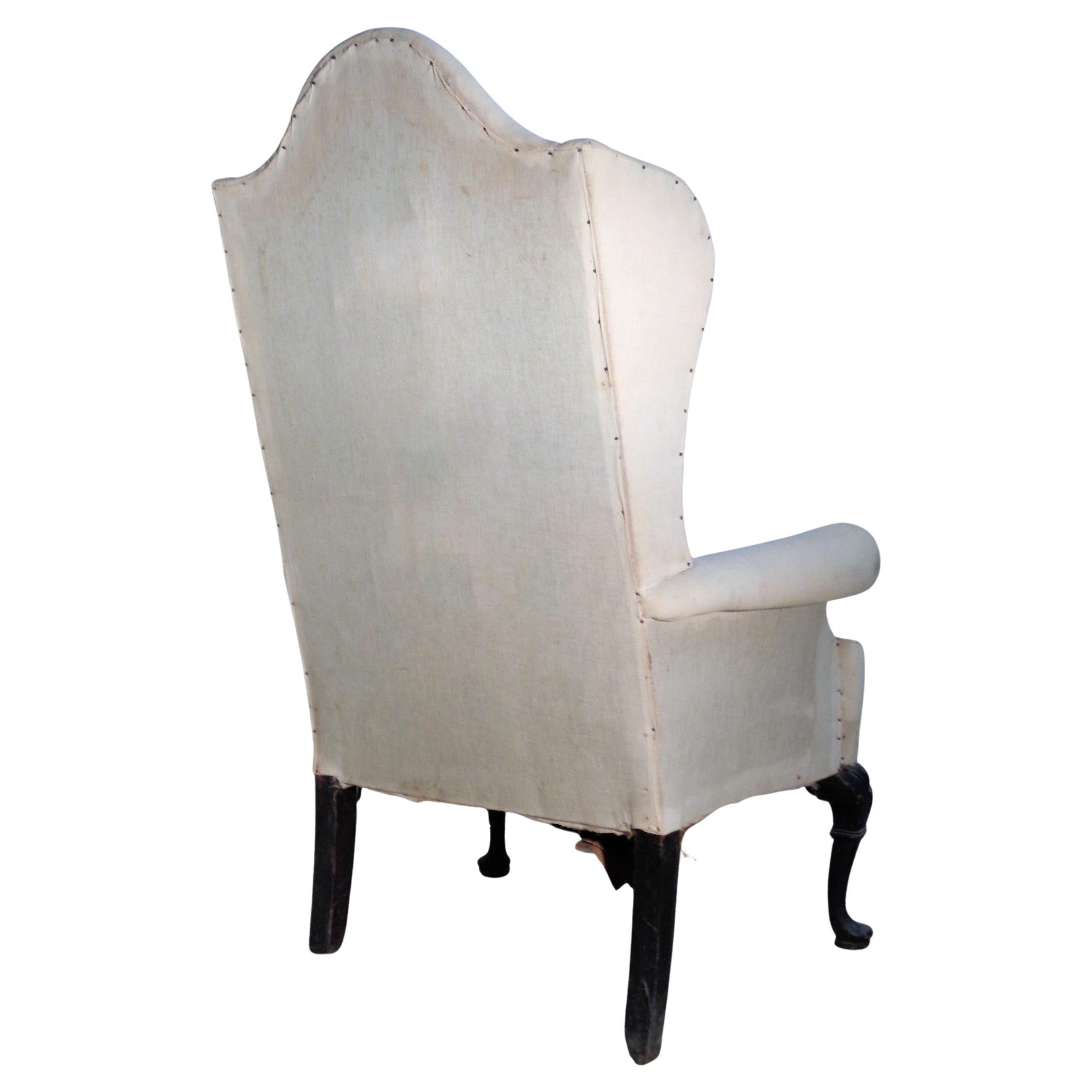   Queen Anne Style Wing Chair in Original Muslin, Circa 1900 In Distressed Condition For Sale In Rochester, NY