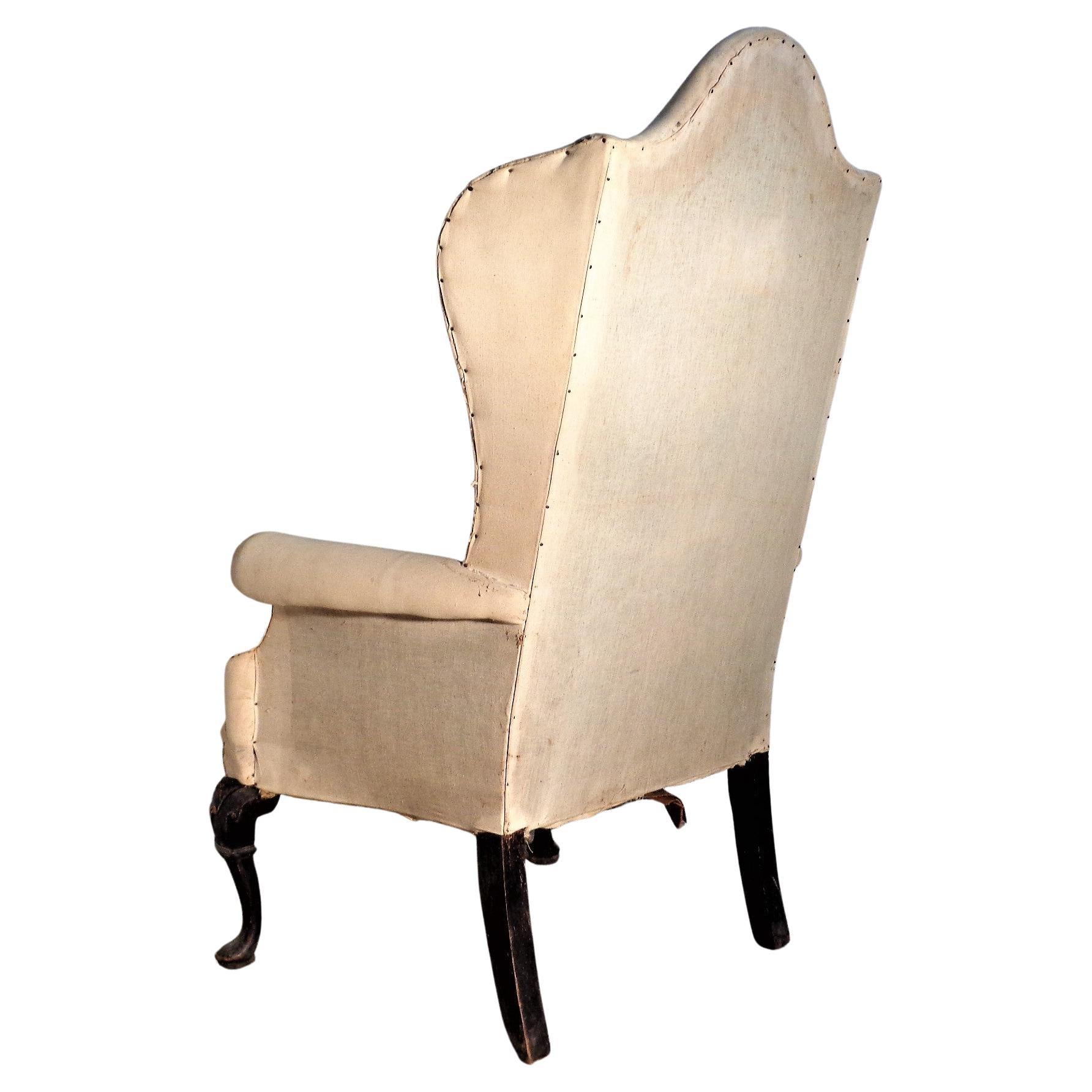 Late 19th Century   Queen Anne Style Wing Chair in Original Muslin, Circa 1900 For Sale
