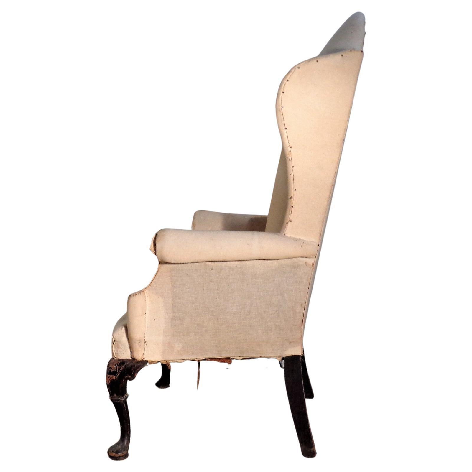 Burlap   Queen Anne Style Wing Chair in Original Muslin, Circa 1900 For Sale