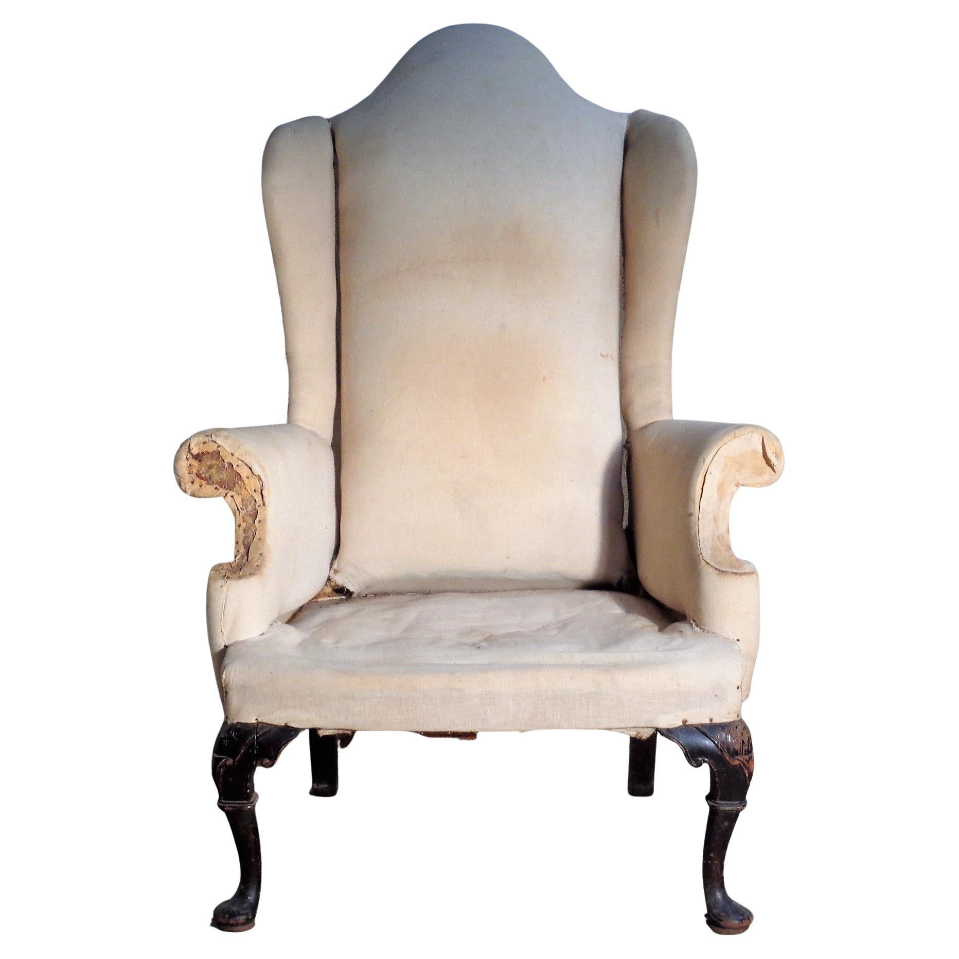   Queen Anne Style Wing Chair in Original Muslin, Circa 1900 For Sale