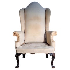 Antique   Queen Anne Style Wing Chair in Original Muslin, Circa 1900