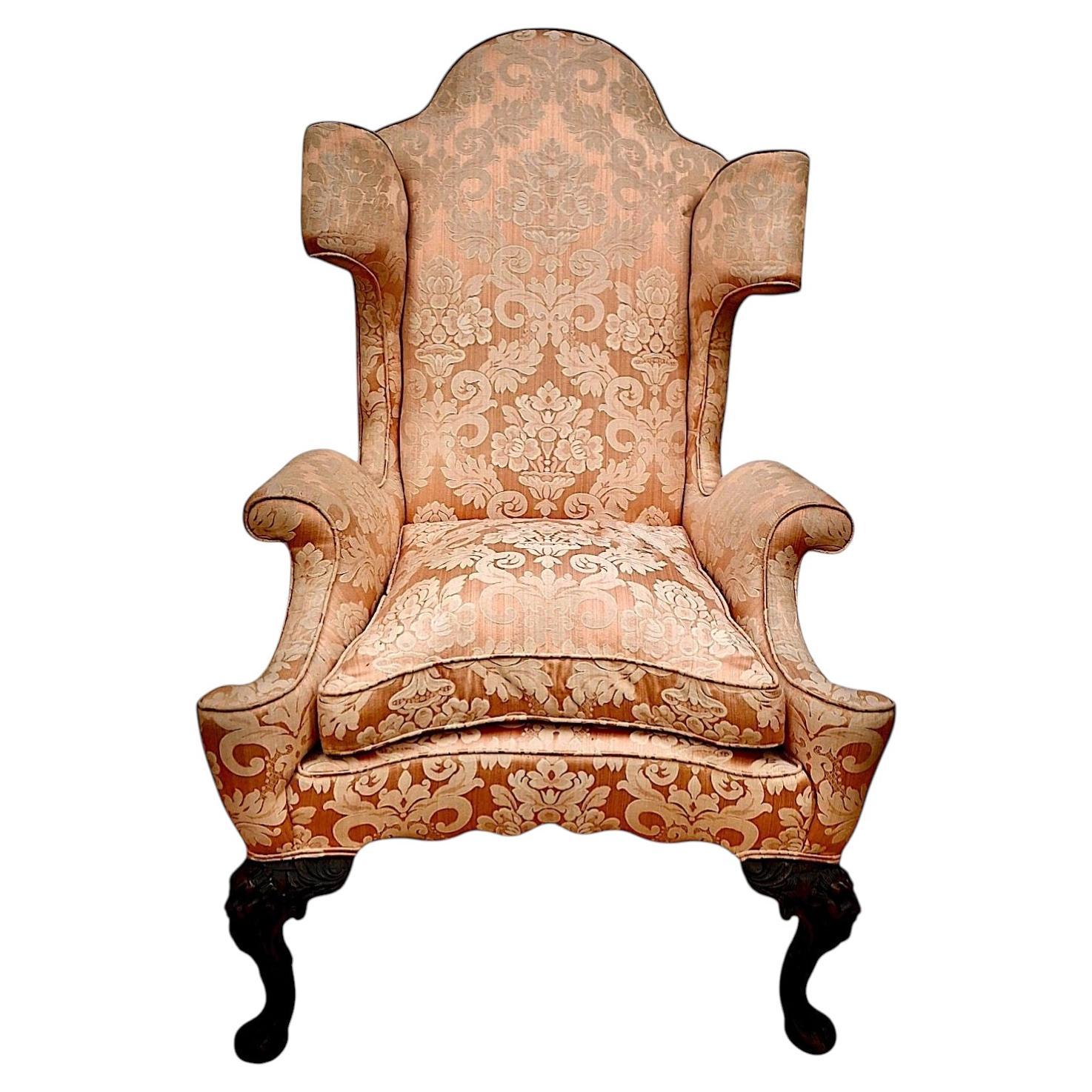 Antique Queen Anne-style Wingback Armchair