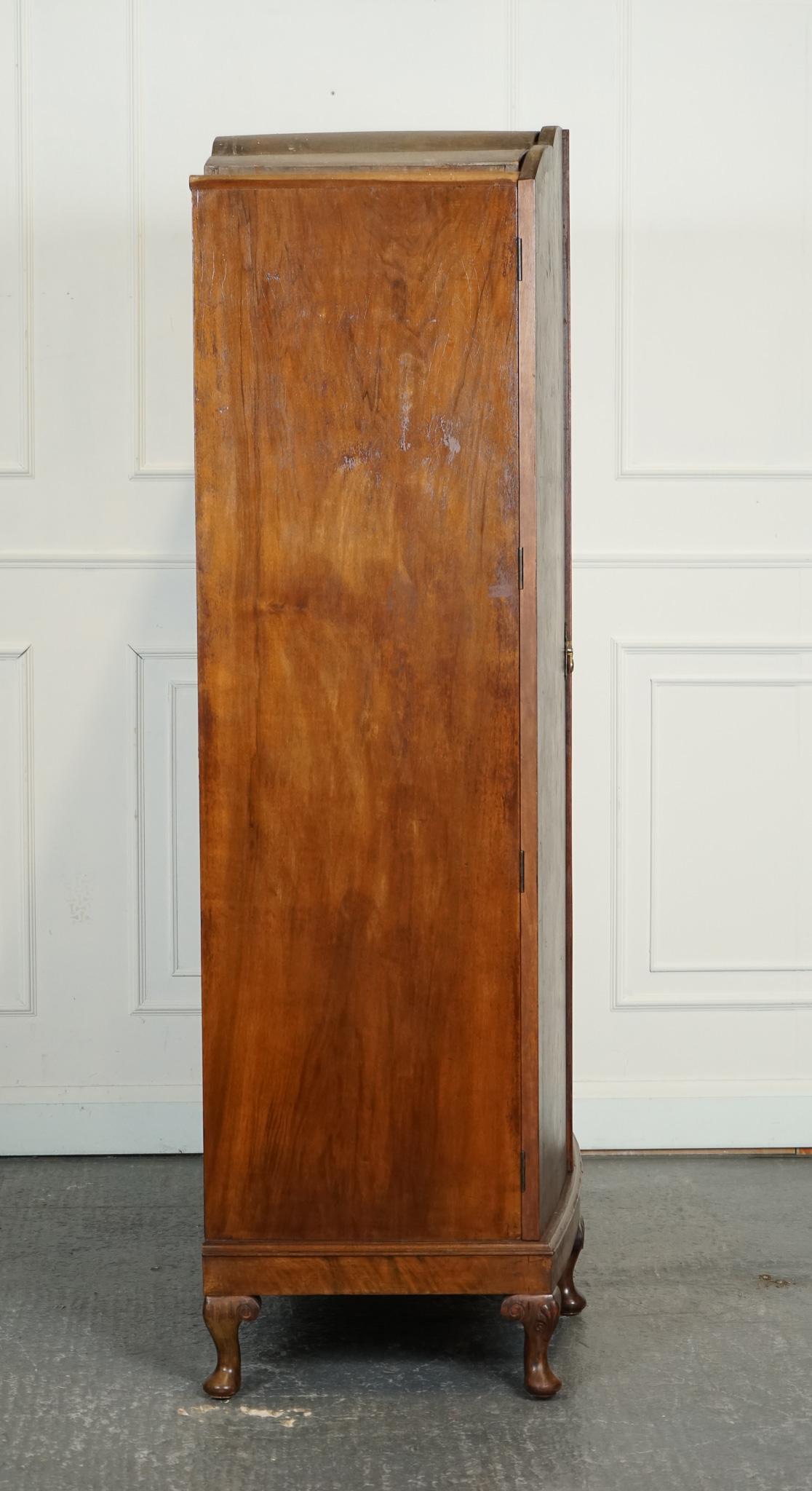 ARMOIRE ANTIQUE QUEEN ANNE DOOR BURR WALNUT WARDROBE WITH DRAWERS INSiDE 5