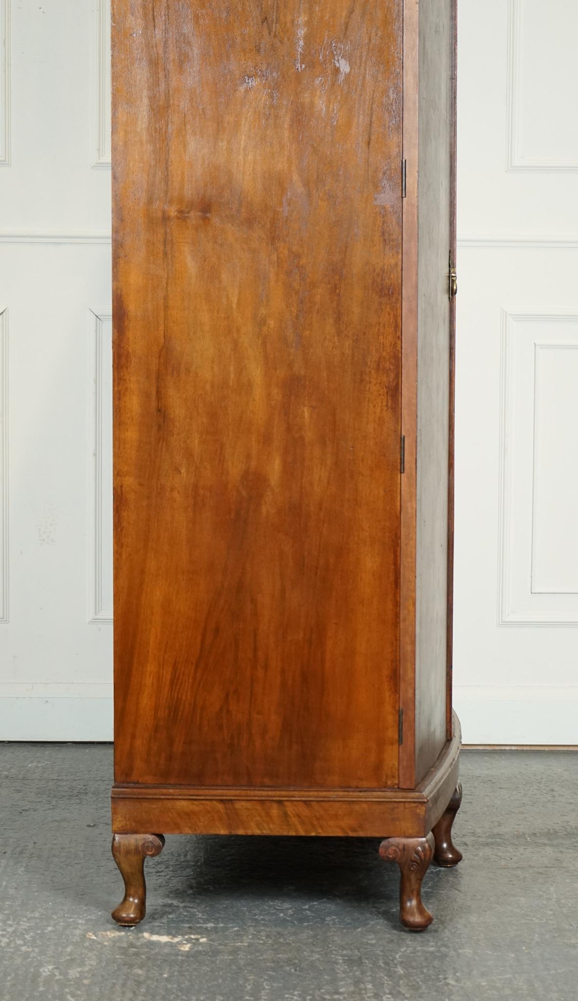 ARMOIRE ANTIQUE QUEEN ANNE DOOR BURR WALNUT WARDROBE WITH DRAWERS INSiDE 7
