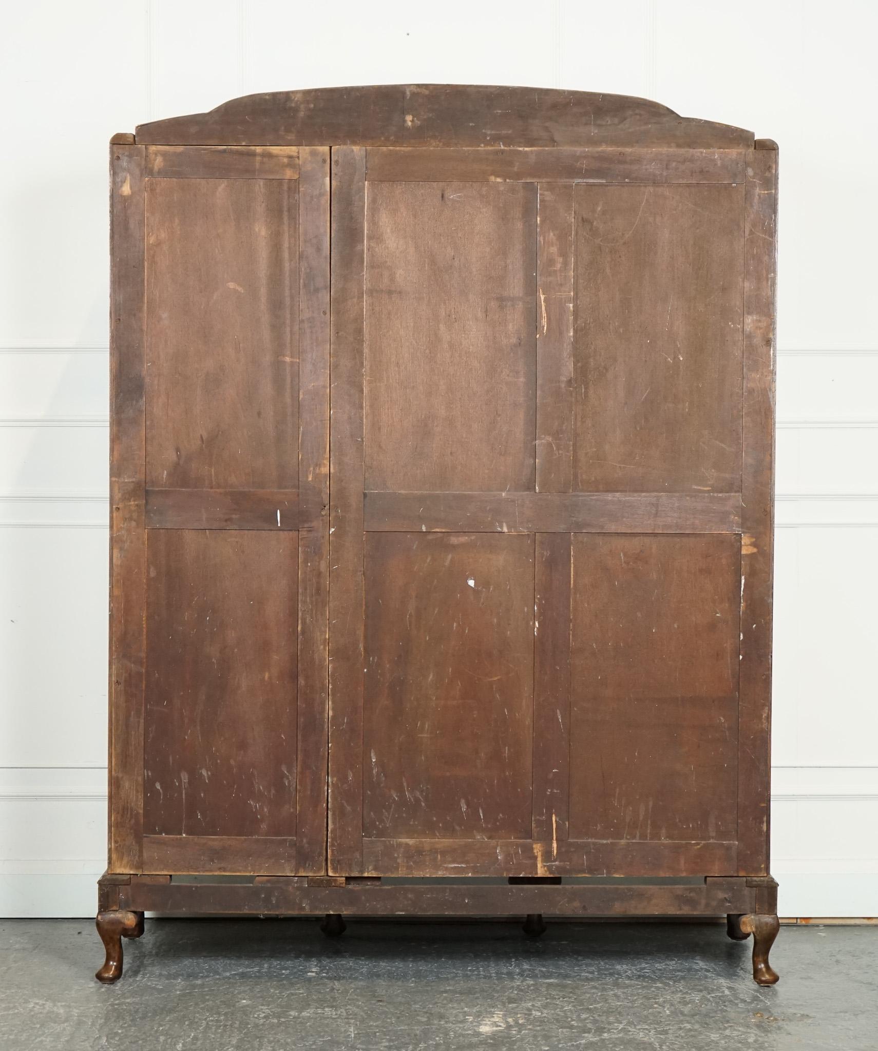 ARMOIRE ANTIQUE QUEEN ANNE DOOR BURR WALNUT WARDROBE WITH DRAWERS INSiDE 9