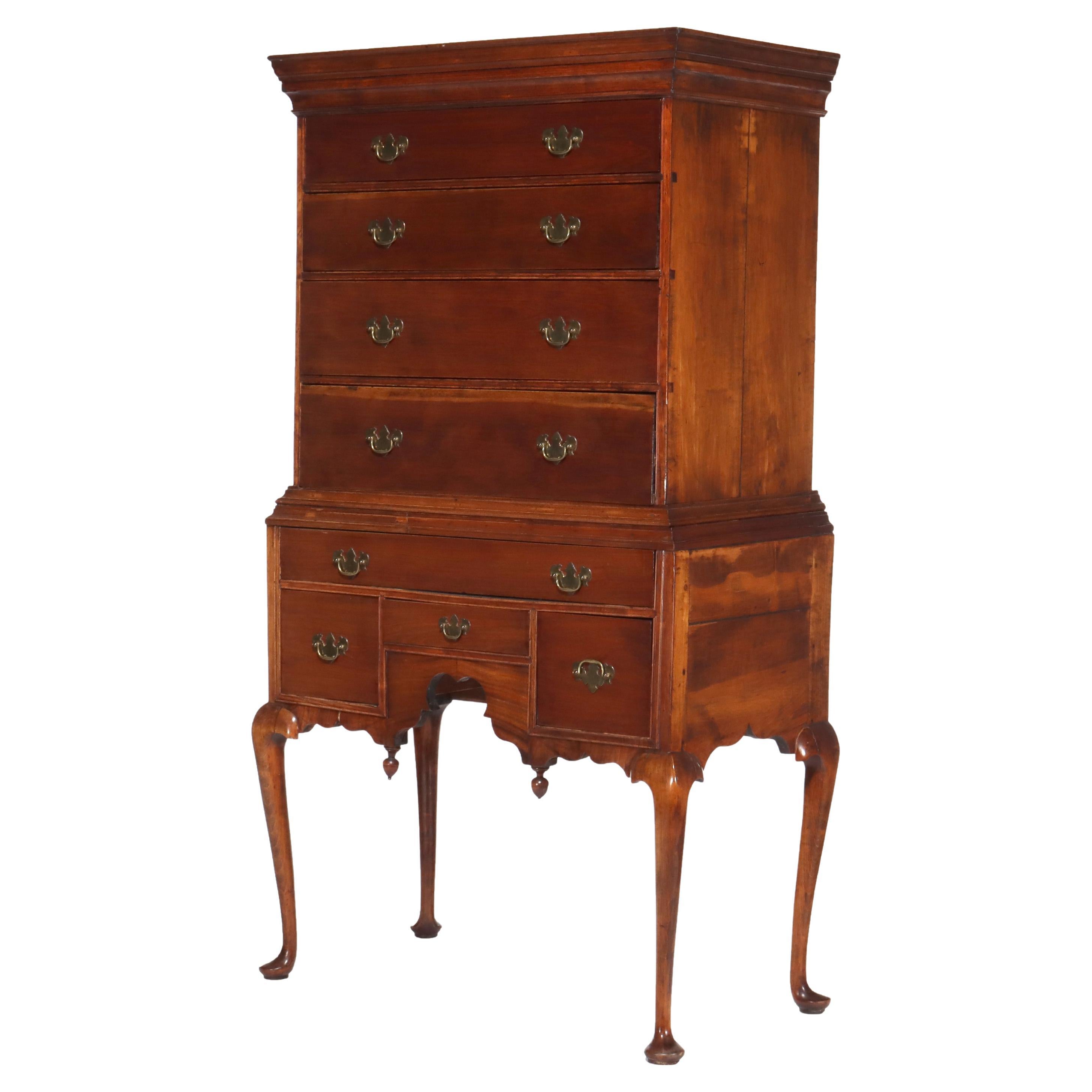 Antique Queen Anne Walnut Two Piece Chest 18thC For Sale