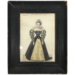 Antique Queen Elizabeth Portrait on Paper with Original Frame