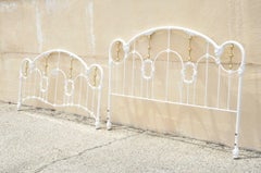 Antique Queen Size Cast Iron and Brass Victorian Art Nouveau Bed Frame