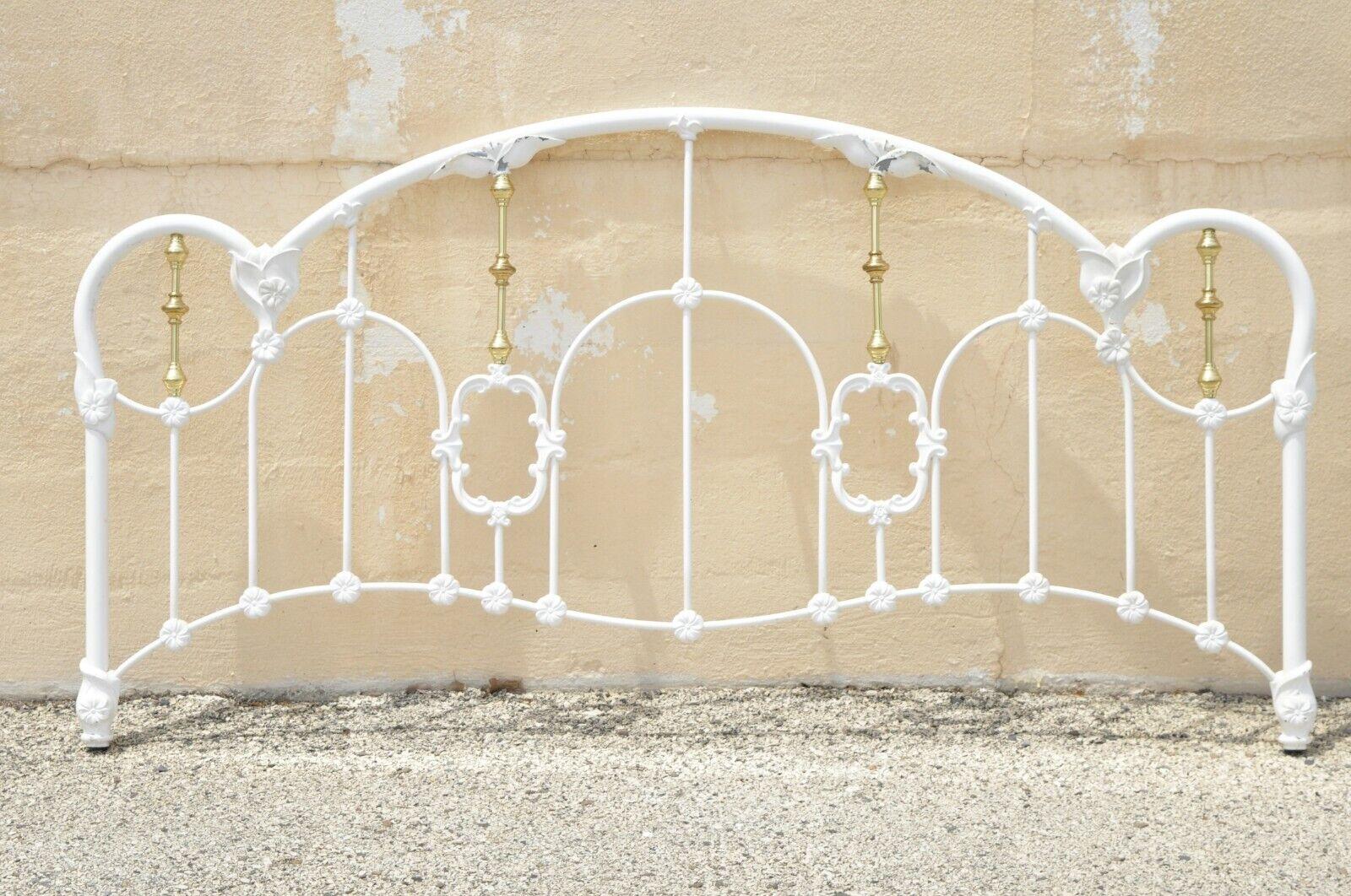 Antique Queen Size Cast Iron and Brass Victorian Art Nouveau Bed Frame In Good Condition In Philadelphia, PA