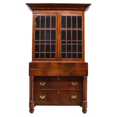 Antique Quervelle American Empire Flame Mahogany Secretary Desk c1840