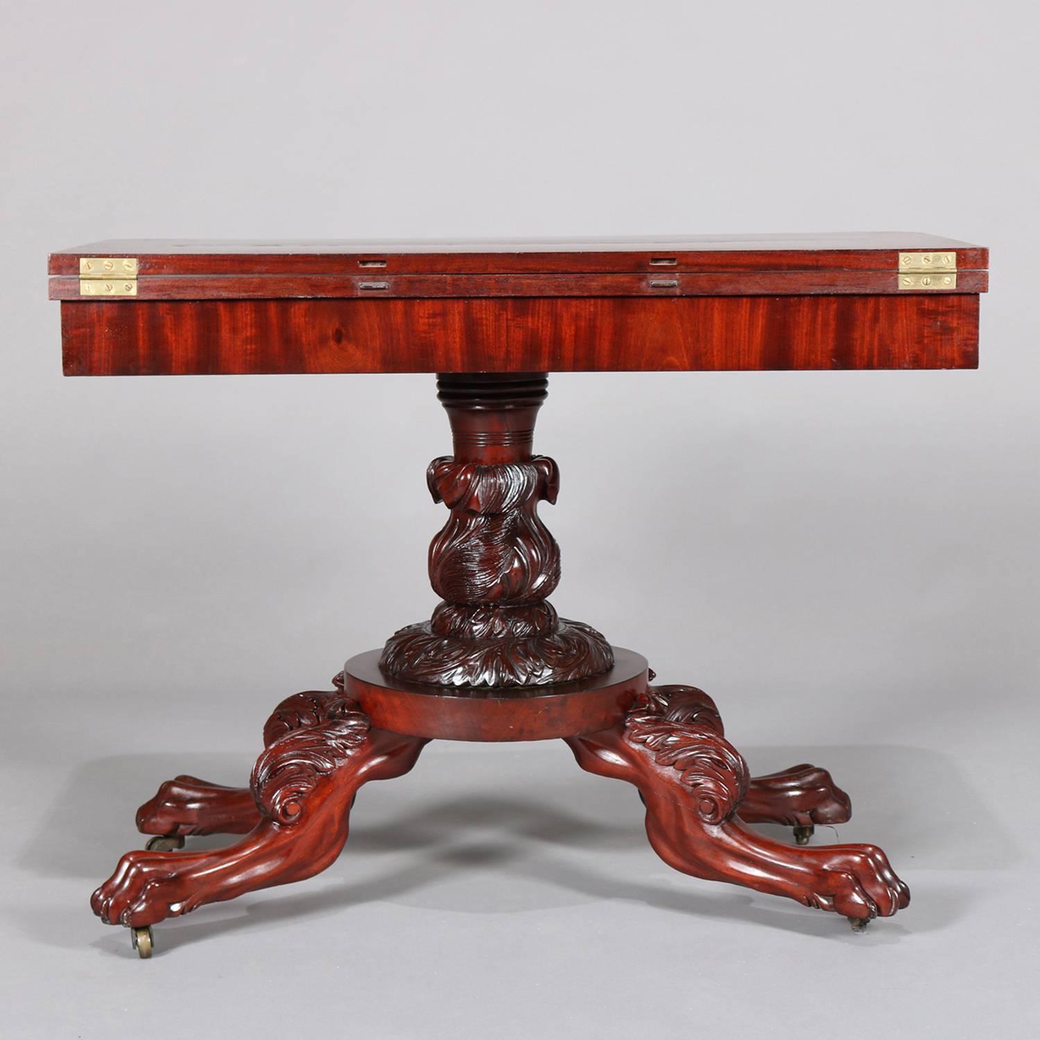 Antique Quervelle School American Empire Carved Flame Mahogany Game Table 3