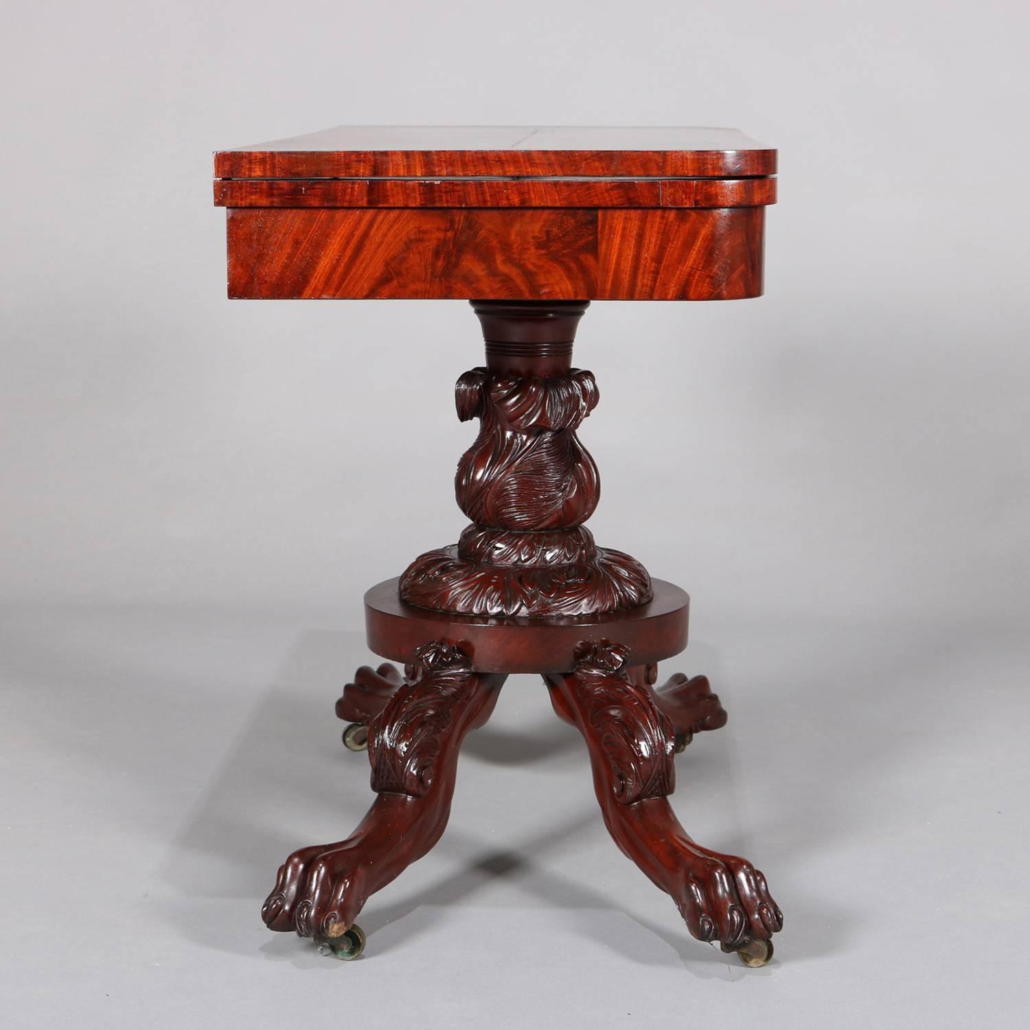 Antique Quervelle School American Empire Carved Flame Mahogany Game Table 4