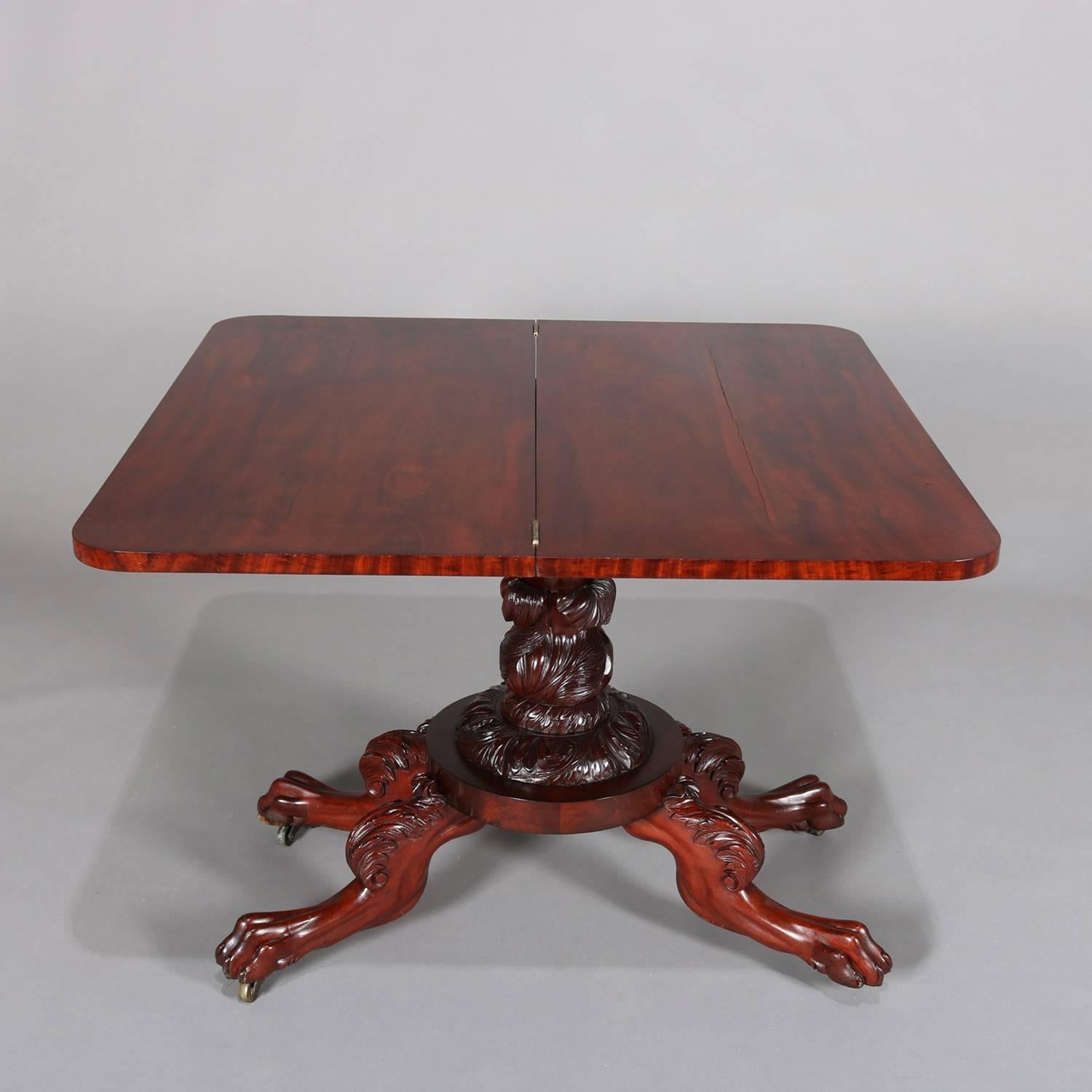 Antique Quervelle School American Empire Carved Flame Mahogany Game Table 5