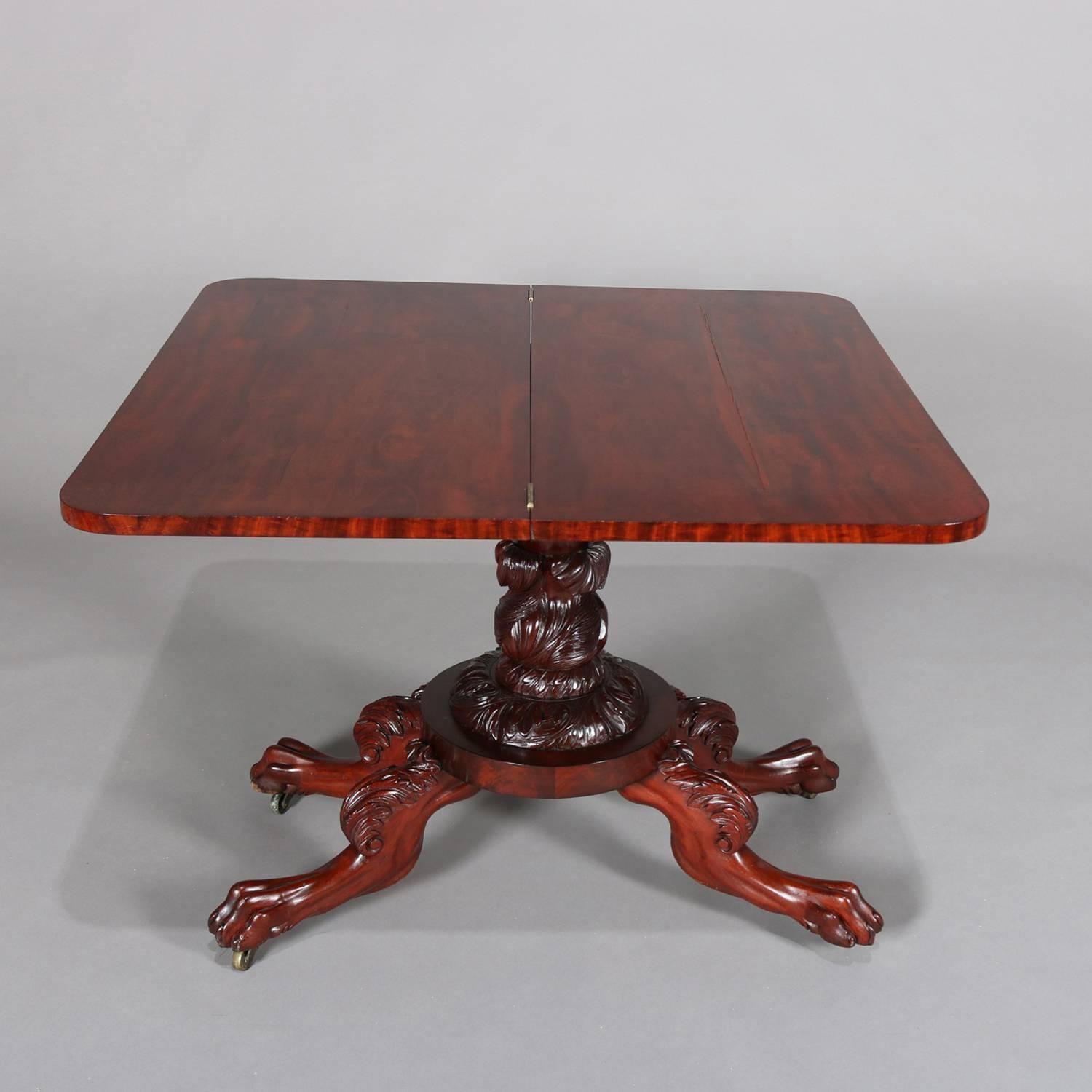 Antique Quervelle School American Empire Carved Flame Mahogany Game Table 6